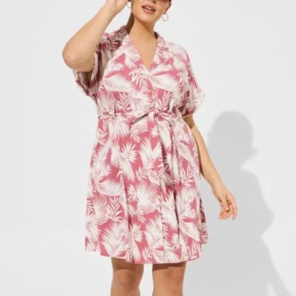 Torrid Pink and White Palm Print Dress